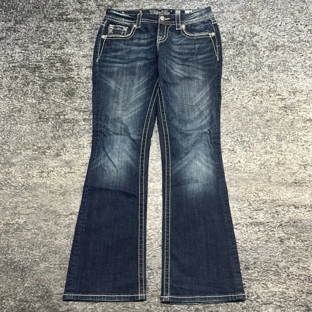Miss Me Jeans Womens 26 (29x31) Blue Easy Boot Cut Low Rise Flare Rhinestone Y2K